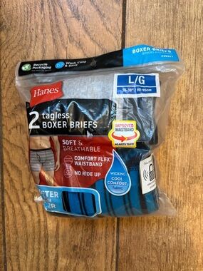 NWT Hanes Tagless Boxer Briefs, Cool Comfort - Blue & Gray - 2 Pack